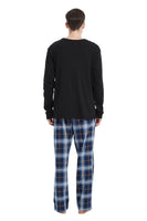 1 x RAW Customer Returns GLOBAL Men s Flannel Pajamas Men s Cotton Pajamas Set Long Sleeve Pullover Top and Elastic Bottoms with Drawstring Soft Comfortable Black Top, Dark Blue Checked Pants S - RRP €32.99