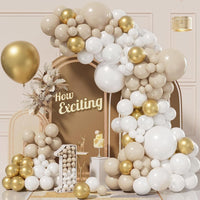 9 x Brand New 146 Pcs Beige, Sand White, White Gold Balloon Garlands, with Nude Balloons, for Bohemian Balloons, Wedding, Birthday, Party, Baby Shower, Birthday Decoration - RRP €114.3