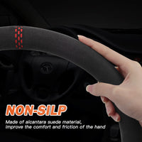 1 x RAW Customer Returns ZATOOTO Car Steering Wheel Cover, D-Shape Thin Suede Steering Wheel Cover with Soft Alcantara Touch, Anti-Slip Sport, Universal Size 37-38cm 14.5-15in - RRP €26.81