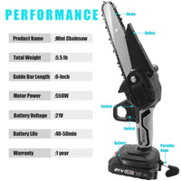 1 x RAW Customer Returns Mini chainsaw with battery, 6 inch battery chainsaw, small chainsaws, one-handed chainsaw with 2 batteries, splash guard and safety lock, electric saw for cutting trees, wood cuts, black - RRP €59.99