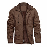 1 x Brand New CHEXPEL Men s Thick Winter Jackets with Hood Fleece Lining Cotton Military Jackets Work Jackets with Cargo Pockets, Brown-02, Large - RRP €73.16