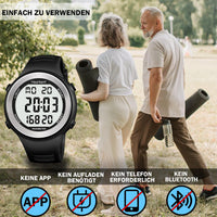 1 x RAW Customer Returns Hearkent Waterproof Pedometer Watch for Seniors without Bluetooth, No App Required, with Pedometer, Calorie Counter and Large LCD Digits Black  - RRP €30.24