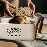 1 x RAW Customer Returns Theo Cleo bread boxes with lid, lid made of ecological bamboo, can be used as a cutting board, spacious retro bread box made of metal, store bread for a long time and keep it fresh 30cm 18cm 14cm beige - RRP €29.41