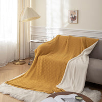 1 x RAW Customer Returns MH MYLUNE HOME Sherpa Blanket Cotton Knitted Blanket Oeko-Tex 180x200cm 660GSM Thick Cuddly Blanket Fluffy Sofa Blanket Bedspread Bed Throw Warm Crocheted Blanket Autumn Winter Blanket Mustard Yellow - RRP €60.49