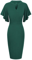 1 x RAW Customer Returns HOMEYEE Women s Elegant V-Neck with Ruffle Sleeve Stretch Party Dress B572 XXL, Green  - RRP €38.3