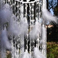 1 x RAW Customer Returns EasyBravo Large Boho Dream Catcher White Feather Macrame Wall Hanging for Vintage Wedding Home Decoration 30cm Circle 80cm Long White - RRP €13.1