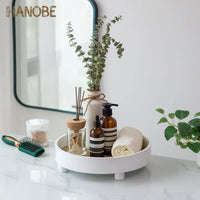 1 x RAW Customer Returns Hanobe decorative tray wooden tray decorative tray white serving tray round with feet wooden riser for display modern chic decorative plate wood with stand for 30cm wooden plate for candles kitchen - RRP €25.04