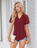 1 x RAW Customer Returns Beluring Women s Summer Short Sleeve V-Neck Lace Sleeve T-Shirt Solid Color Bright Red M - RRP €26.99