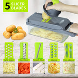 1 x RAW Customer Returns T-GOGO Mandoline Vegetable Slicer, 13 in 1 Vegetable Cutter Adjustable, Multifunctional Vegetable Slicer Cutter Grater Onion Cutter, Vegetable Slicer Stainless Steel with Drain Basket Gray - RRP €19.85