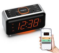 1 x RAW Customer Returns iTOMA Radio Alarm Clock with App Control, Bluetooth, FM Radio, Dual Alarm of 4 Alarm Modes, Easy Snooze, Dimmer, Orange Night Light, 12 24 Hr via USB Charging Port CKS208 - RRP €29.74