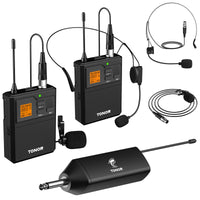 1 x RAW Customer Returns TONOR Dual UHF Wireless Microphone with Headband Microphone Lavalier Microphone and Bodypack Transmitter and Rechargeable Mini Receiver 1 4 Output, 60M Distance Stable Signal for Live Performance - RRP €73.99