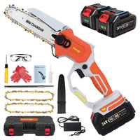 1 x RAW Customer Returns Mini chainsaw with battery, Fiutazge 6 inch cordless chainsaw portable 24V brushless chainsaw, with 2 3.0Ah batteries and quick charger, automatic adjustment of the chain tension, tool-free white  - RRP €96.47