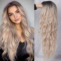 1 x RAW Customer Returns Wig Blonde for Women Long Curly Wavy Synthetic Hair Wig for Women Girls Middle Part Fashion Super Natural Wig VD066 - RRP €27.99