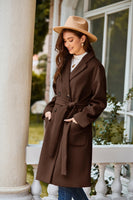 1 x RAW Customer Returns GRACE KARIN Women s Long Coat Solid Color Winter V-Neck Lapel Collar Knee Length Overcoat with Belt Coffee Brown S - RRP €93.06