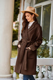 1 x RAW Customer Returns GRACE KARIN Women s Long Coat Solid Color Winter V-Neck Lapel Collar Knee Length Overcoat with Belt Coffee Brown S - RRP €93.06