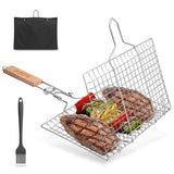 1 x RAW Customer Returns Foldable BBQ Grill Basket, Huolewa Portable Grilling Tool Grilling Racks Grill Basket Grill for Fish Vegetables Steak Shrimp Cutlets, Made of Durable 304 Stainless Steel, Bonus Sauce Brush and Carrying Bag - RRP €26.0