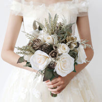 1 x RAW Customer Returns Fouriding bridal bouquet bride bridesmaid bridesmaids bouquets wedding roses bouquet artificial rose bouquet bouquet decoration creamy - RRP €47.6