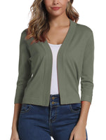 1 x RAW Customer Returns Women s 3 4 Sleeve Open Front Bolero Cardigan Shrug Solid Cardigan Top L, Light Olive Green  - RRP €32.12