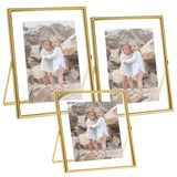 1 x RAW Customer Returns SAREAL Set of 3 Glass Photo Frames, Metal Gold Picture Frames for Pictures Photos Desk Table Top Display, Floating Photo Frames with Glass, 4x4 , 4x6 , 5x7  - RRP €26.21