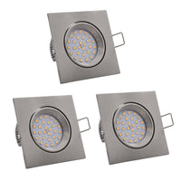 2 x RAW Customer Returns Lumare LED recessed spotlight 4W 400lm Extra flat, 27mm installation depth 68mm drill hole diameter Spot living room, bathroom Recessed light silver square 230V IP44 Warm White 2700K Set of 3 - RRP €45.98