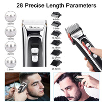 1 x RAW Customer Returns Hair clipper for men, 11-in-1 professional hair clipper, long hair trimmer for battery and mains operation, beard trimmer, hair trimmer with ceramic titanium blades, 28 lengths and 7 attachments - RRP €34.27