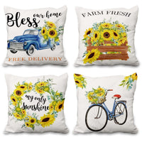 2 x Brand New Aoihrraan 41x41cm Autumn Set of 4 Decorative Cushion Covers Sunflowers Farm Bicycle Car Yellow Square Sofa Cushions Linen Fall Pillow Cover For Farmhouse Living Room Sofa Outdoor Garden Couch - RRP €40.8