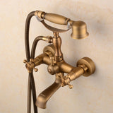 1 x RAW Customer Returns hiendure Wall Mount Two Handles Bathtub Faucet with Hand Shower Antique Brass Finish - RRP €80.66