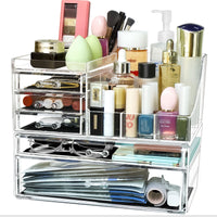 1 x RAW Customer Returns Greentainer makeup organizer for jewelry, brushes, lipsticks, stationery, large cosmetic storage box with 8 grids and 5 drawers in different sizes, acrylic cosmetic organizer for table - RRP €32.99