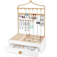 1 x RAW Customer Returns Teamkio jewelry stand, jewelry organizer, jewelry holder 2 in 1, earring stand with drawer, necklace stand, white jewelry stand for necklaces, rings, bracelets, earrings, watches, gift for women - RRP €24.19