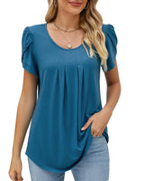 2 x Brand New Women s Round Neck Petal Sleeve Blouse Elegant Ruffled Tunic Loose T-shirt Tops Top Spring Summer 2023, A Gray Blue, S - RRP €40.32