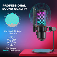 1 x RAW Customer Returns zealsound gaming microphone PC, RGB all-metal USB condenser microphone with adapter for mobile phone, mute gain, vibration damper, for streaming, podcast, recording, game, studio, YouTube, conference, BKD-12A - RRP €60.48