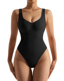 1 x RAW Customer Returns OMKAGI Ribbed V Neck Shapewear Damen Bauchweg Stark Formend Sculpting Sleeveless Seamless Waist Shaper, Tummy Control Bodysuit Figure Shaping Body Shape M, Schwarz  - RRP €20.16