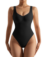 1 x RAW Customer Returns OMKAGI Ribbed V Neck Shapewear Damen Bauchweg Stark Formend Sculpting Sleeveless Seamless Waist Shaper, Tummy Control Bodysuit Figure Shaping Body Shape XL, Schwarz  - RRP €21.99