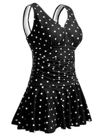 1 x RAW Customer Returns Summer Mae Women s One-Piece Swimsuit Plus Size Dress Printed Beach Skirt Black Dots 4XL - RRP €45.61