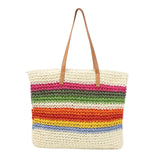 1 x Brand New EVEOUT Straw Bag Rainbow Stripes for Women Large Shoulder Bags Shopper Summer Woven Beach Bag Handbag Bohemia for Holiday - RRP €60.0