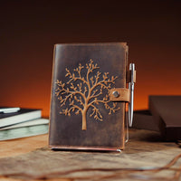 1 x RAW Customer Returns Refillable leather notebook - With tree of life embossing - Handmade sketchbook made of genuine leather for him her with pen holder - Incl. lined A5 premium paper silver pen by MOONSTER  - RRP €29.95