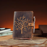 1 x RAW Customer Returns Refillable leather notebook - With tree of life embossing - Handmade sketchbook made of genuine leather for him her with pen holder - Incl. lined A5 premium paper silver pen by MOONSTER  - RRP €29.95