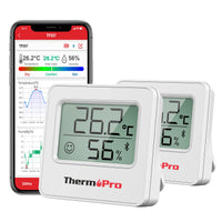 1 x RAW Customer Returns ThermoPro TP357 80m Bluetooth Hygrometer Indoor Set of 2 Digital Room Thermometer with APP Mini Humidity Meter with Smiley Indicator Data Graphics for Interior, Office, Wine Cellar, Greenhouse - RRP €18.91