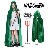 1 x RAW Customer Returns ZUCOS Velvet Hooded Cloak for Adults Kids Halloween Costume Unisex Witch Green 180cm - RRP €19.2