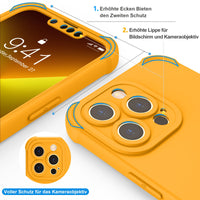 1 x Brand New ORETECH Case for iPhone 13 Pro 2 Pieces Tempered Glass Screen Protector, Camera Protection Four Reinforced Corners Shockproof Soft TPU Back Hard PC Case iPhone 13 Pro Silicone 6.1 - Yellow - RRP €15.59