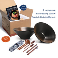 1 x RAW Customer Returns Ceramic Soup Bowl Set, 2 1500 ml Pottery Ramen Bowl, Large Japanese Noodle Bowls with Spoon and Chopsticks, Traditional Asian Tableware Set, for Udon, Pasta, Pho, Soba, Cereal Salad - RRP €41.93