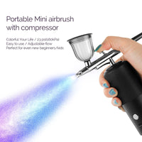 1 x RAW Customer Returns IeBilif Wireless Airbrush Set With Compressor, Portable Air Brush Compressor Set, Rechargeable Airbrush for Nails, Model Painting, Cakes, Makeup purple  - RRP €36.29