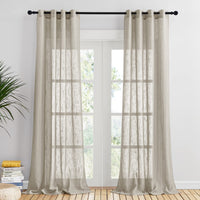 1 x RAW Customer Returns Pony Dance 2 pieces voile curtains, linen look curtain, semi-transparent linen look curtains for living room and bedroom, decorative curtains, transparent eyelet curtain, H 240 x W 132 cm, taupe - RRP €27.59