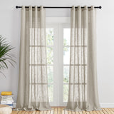 1 x RAW Customer Returns Pony Dance 2 pieces voile curtains, linen look curtain, semi-transparent linen look curtains for living room and bedroom, decorative curtains, transparent eyelet curtain, H 240 x W 132 cm, taupe - RRP €27.59