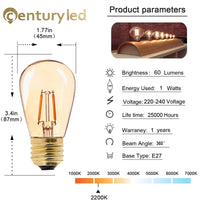 2 x RAW Customer Returns Century Light 6 Pack S14 E27 LED Warm White Vintage Lamp 1W Edison Light Bulb Replaces 10 Watt Incandescent Lamps, Tinted Glass Coating Light Bulb, 2200K Warm White Light Bulb, CRI 90, Not Dimmable Bulbs - RRP €32.24