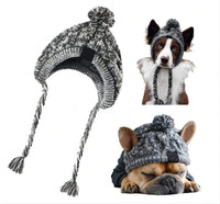 1 x Brand New Pet Pompom Knitted Hat, FainFun Knitted Warm Windproof Dog Hat, Windproof Pet Headwear for Winter, Gray Knitted Dog Caps, Fluffy Warm Dog Hat with Long Braid, S - RRP €13.61