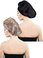 50 x Brand New Blulu 2 Pieces Satin Cap Sleeping Hat Sleeping Headwear for Women Girls Black, Leopard Print  - RRP €1200.0