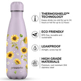 1 x RAW Customer Returns Proworks Stainless Steel Water Bottle, Vacuum Insulated Metal Thermal Bottle Hot Drinks for 12 Hours Cold Drinks 24 Hours, Bottle for Sports and Gym 1 Liter Pastel Lavender Sunflower Flowers - RRP €32.0