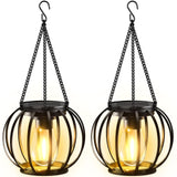 1 x RAW Customer Returns NEEMO Outdoor Solar Lanterns, 2 Pieces Metal Solar Garden Lights with LED Bulb, Auto on off Solar Garden Lamp with Hook and Chain for Terrace Lawn Balcony Garden Decoration - RRP €32.45