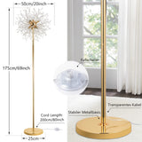 1 x RAW Customer Returns Rayofly Modern Floor Lamps, Gold Fireworks Crystal Floor Lamp Living Room, 8-Light Crystal Floor Lamps with Foot Switch, High 172CM, Glass Metal Floor Lamp, Golden Floor Lamp for Bedroom - RRP €89.99